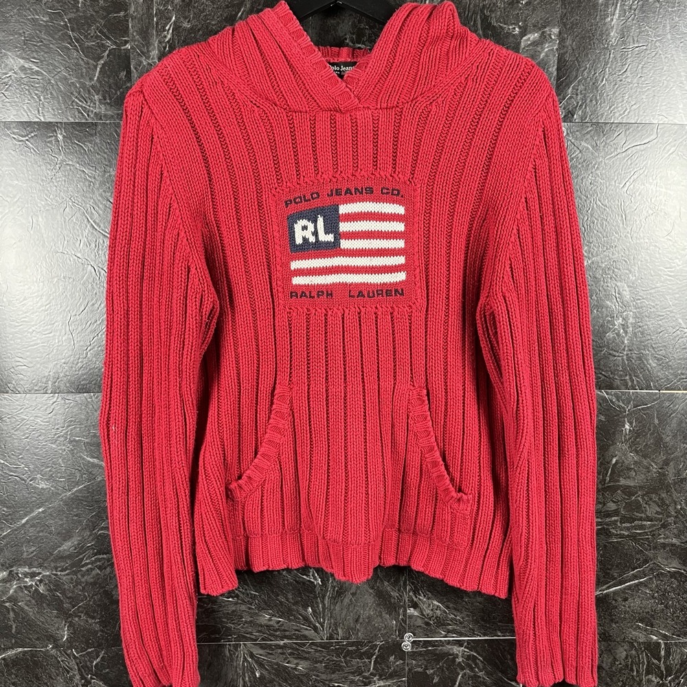 Polo Ralph Lauren Women's Red Co USA Hood Knit Sweater Large
